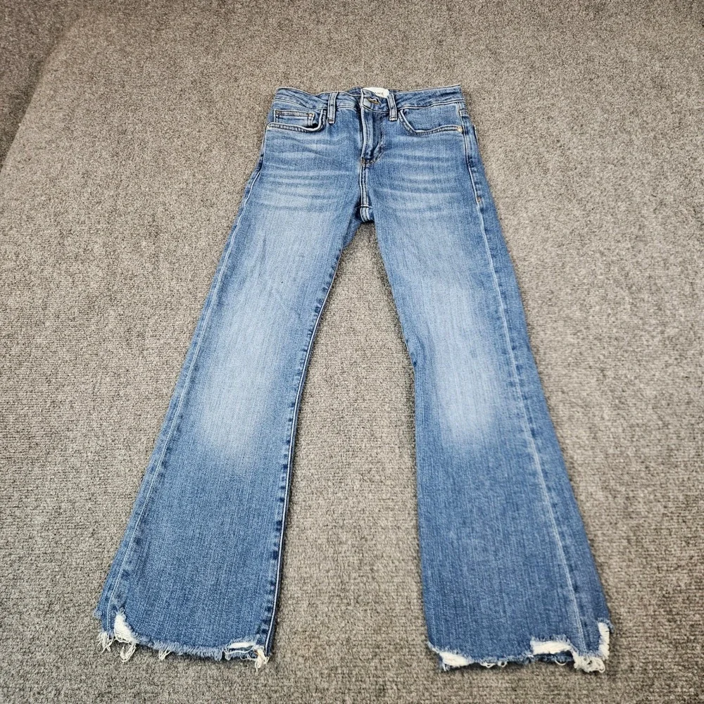 Frame Le Crop Mini Boot Jeans Blue Raw Hem Cropped Bootcut Denim Size 26